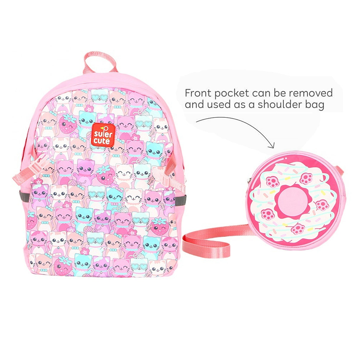 Supercute 2-in-1 Cats Love Donuts Kids Backpack with Detachable Donut Crossbody Bag