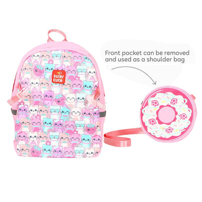 Supercute 2-in-1 Cats Love Donuts Kids Backpack with Detachable Donut Crossbody Bag