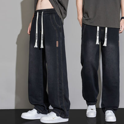 Men's Wide-Leg Drawstring Streetwear Skate Denim Jeans