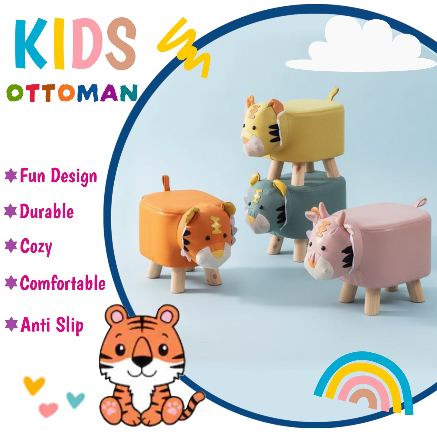 Tiger Animal Children's Ottoman Footstool