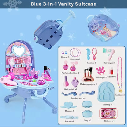 3-in-1 Princess Makeup Vanity Suitcase Playset