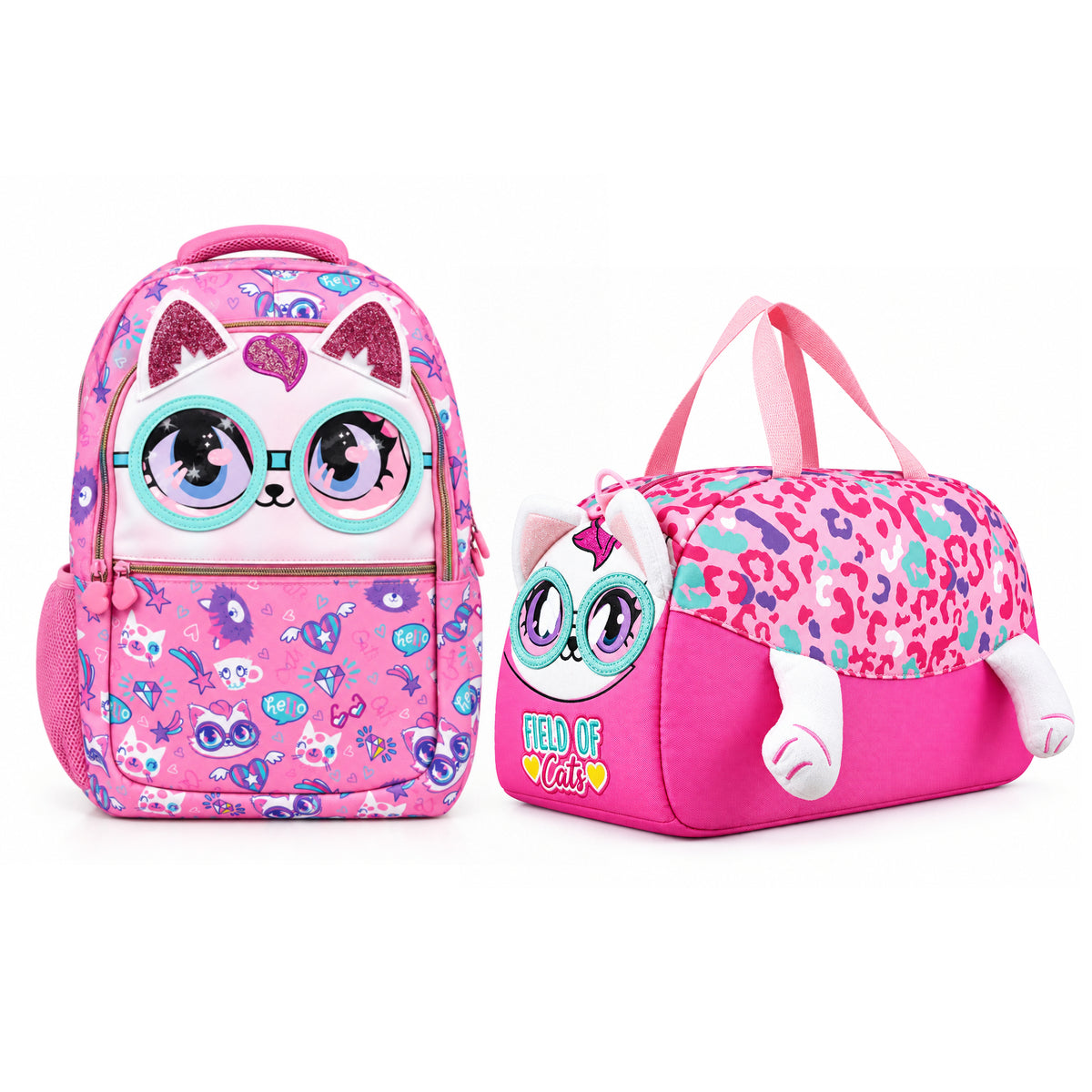 2-Piece Kids 3D Large Field of Cats Backpack & Duffel Bag Travel Set