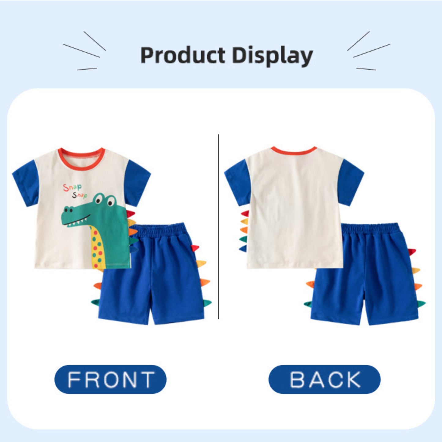 Cute Dinosaur Applique Toddler Summer Outfit Set