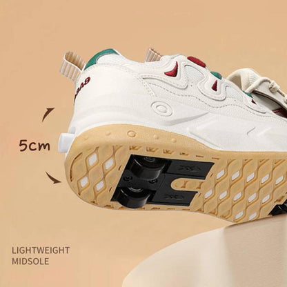 2-in-1 Kids Quad Roller Skate Shoes with Rotary Dial Buckle - Beige