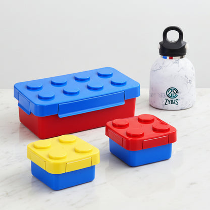 Building Block Lunch Box & 400ml Twist Free Water Bottle 4Pcs Set