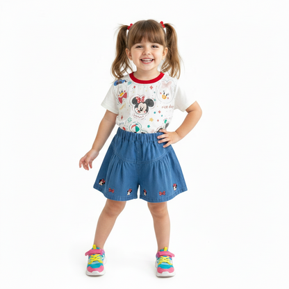 Minnie Mouse Girl's Denim Shorts Outfit Set