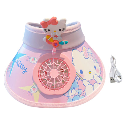 Kids Sanrio Large Brim Sun Visor with Built-In Fan