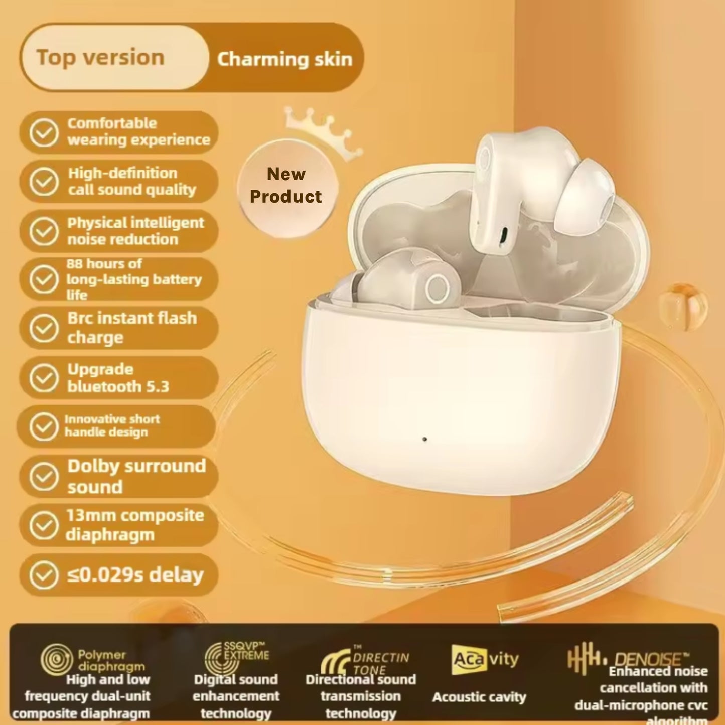 New Wireless Bluetooth Earbuds with Noise Reduction, High Sound Quality & Long Battery Life