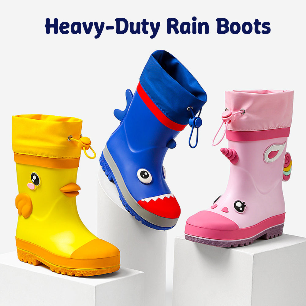 Kids Waterproof Cartoon Gumboots | Rain Boots with Splash-Proof Drawstring Cuff