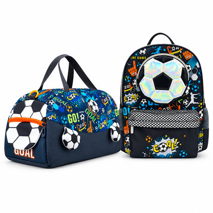 2-Piece Kids 3D Soccer Backpack & Duffel Bag Travel Set