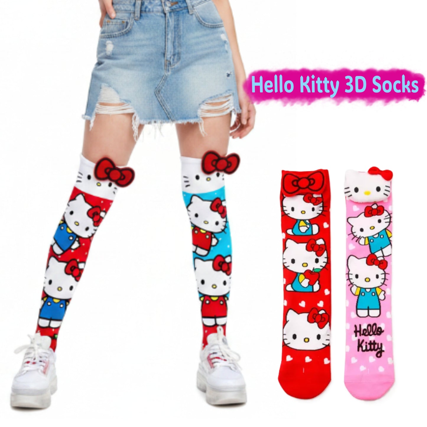 Hello Kitty Mismatched 3D Knee-High Crazy Socks