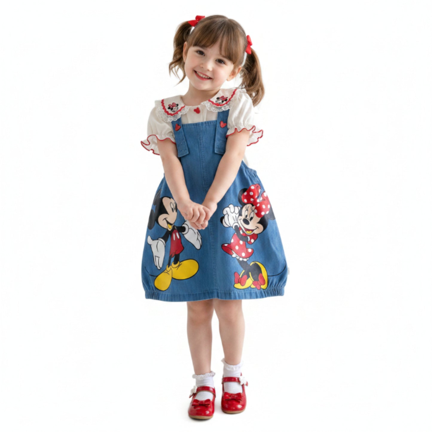 Mickey & Minnie Girl's Denim Skirt Overall Outfit Set