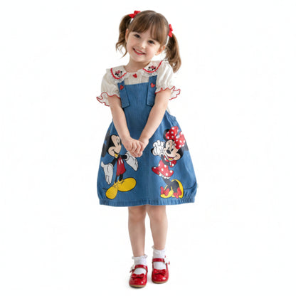 Mickey & Minnie Girl's Denim Skirt Overall Outfit Set
