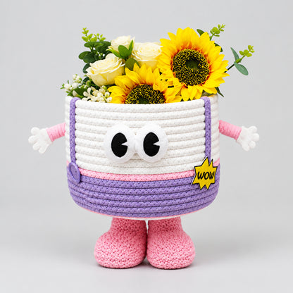 Cute 3D Monster Woven Cotton Rope Storage Basket with Feet