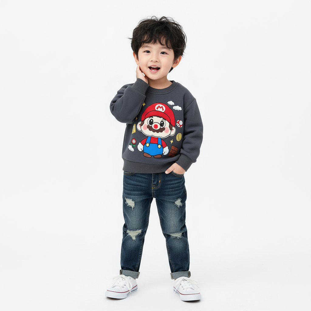 Super Mario 3D Applique Kids Pullover Sweatshirt