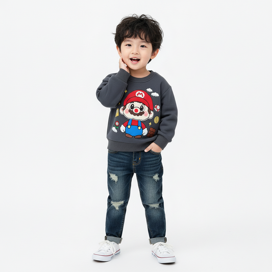 Super Mario 3D Applique Kids Pullover Sweatshirt