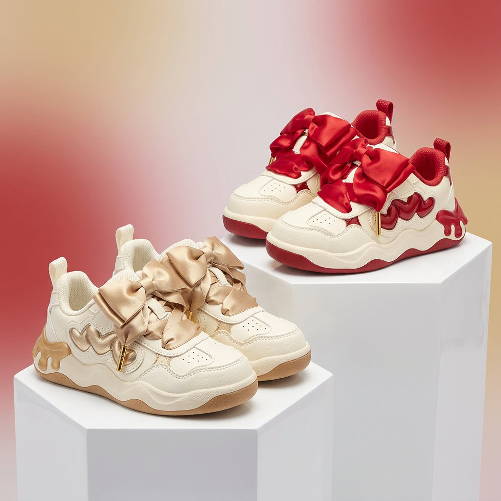 Balabala Girls' Satin Bow Low-Top Casual Kids Sneakers