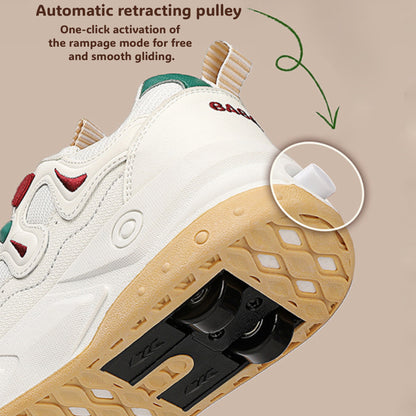 2-in-1 Kids Quad Roller Skate Shoes with Rotary Dial Buckle - Beige