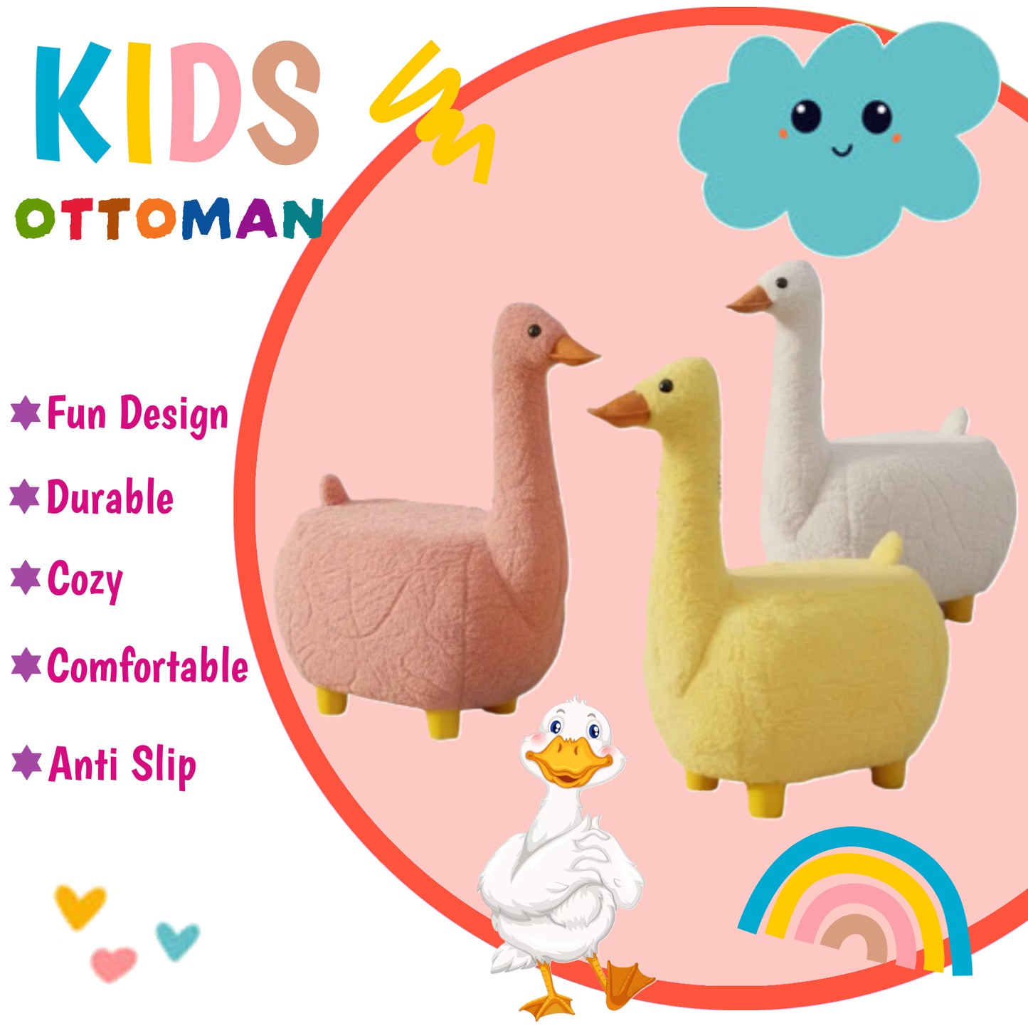 Goose Animal Children's Ottoman Footstool