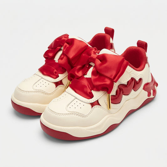 Balabala Girls' Satin Bow Low-Top Casual Kids Sneakers