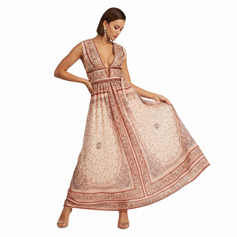 Eri Retro Plunging Neckline Sleeveless Dress