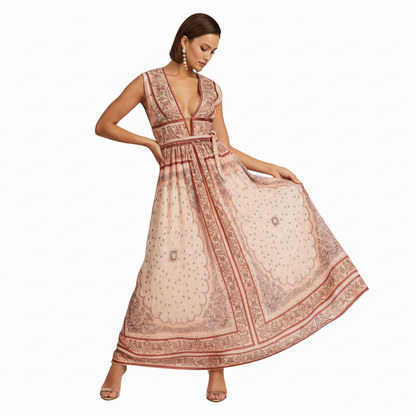 Eri Retro Plunging Neckline Sleeveless Dress