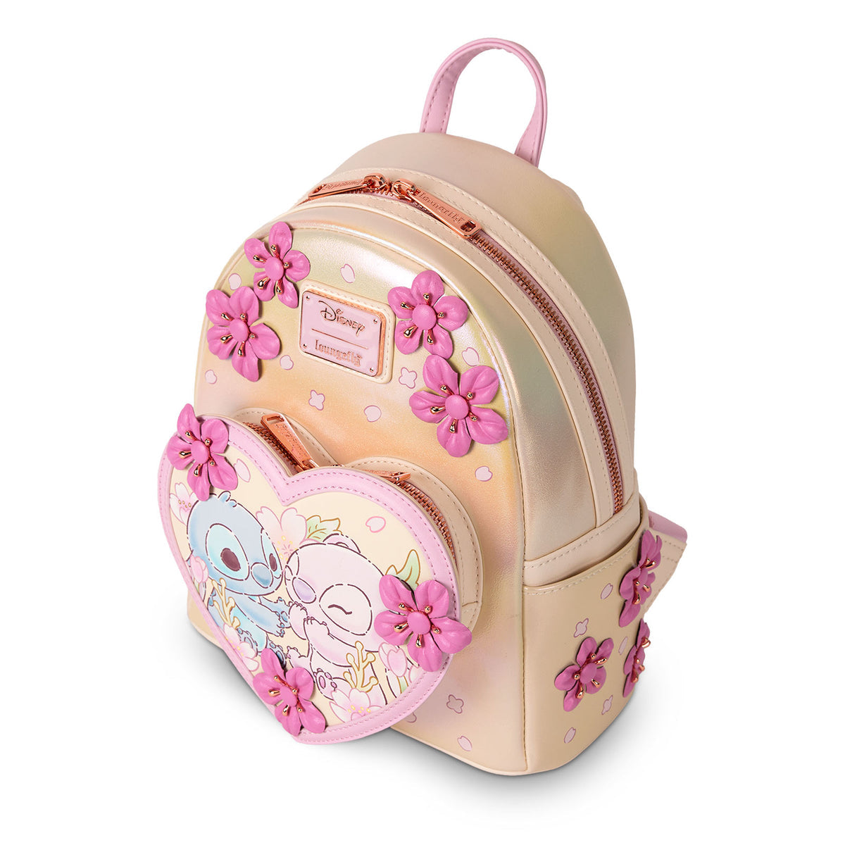 Loungefly x Disney Stitch & Angel Cherry Blossom Heart Mini Backpack