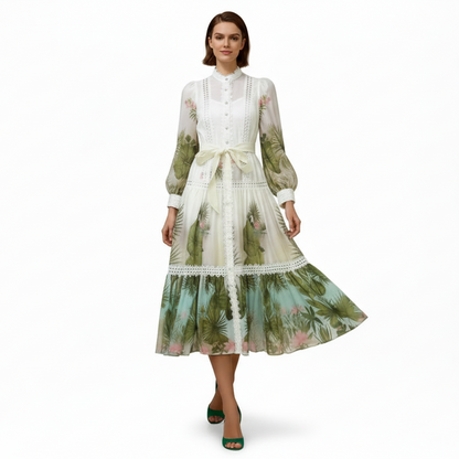 Evergreen Lace Embroidered Long Sleeve Dress