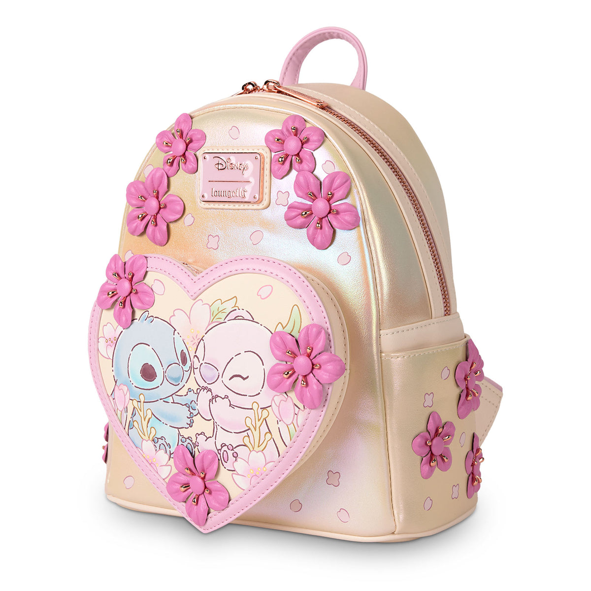 Loungefly x Disney Stitch & Angel Cherry Blossom Heart Mini Backpack