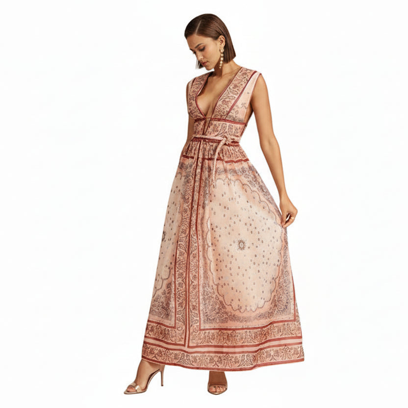 Eri Retro Plunging Neckline Sleeveless Dress