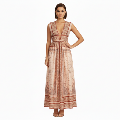 Eri Retro Plunging Neckline Sleeveless Dress