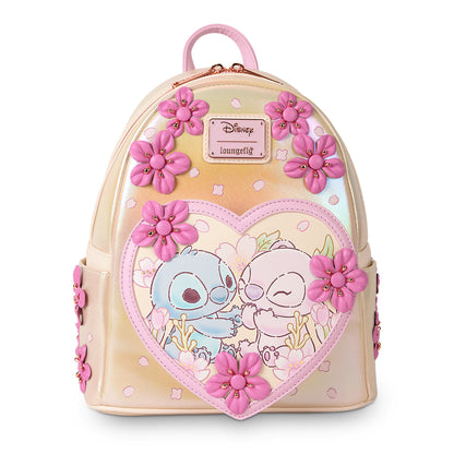Loungefly x Disney Stitch & Angel Cherry Blossom Heart Mini Backpack