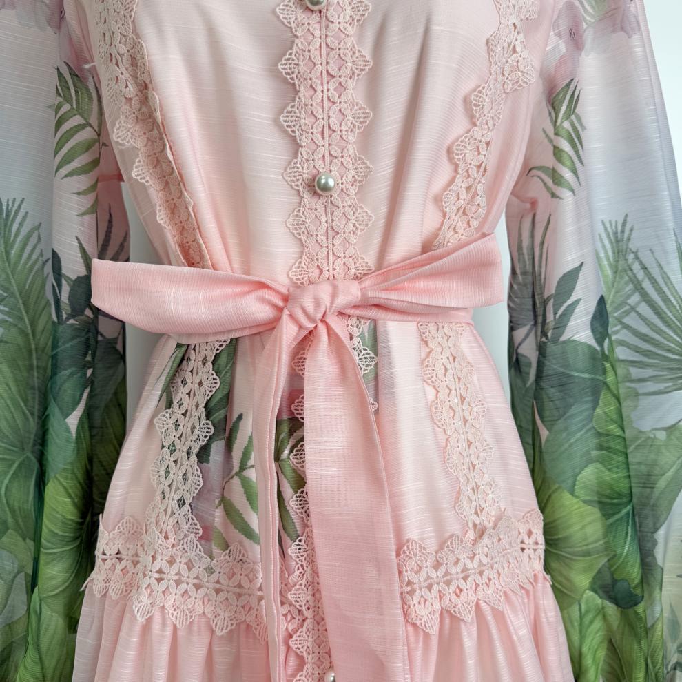 Evergreen Lace Embroidered Long Sleeve Dress