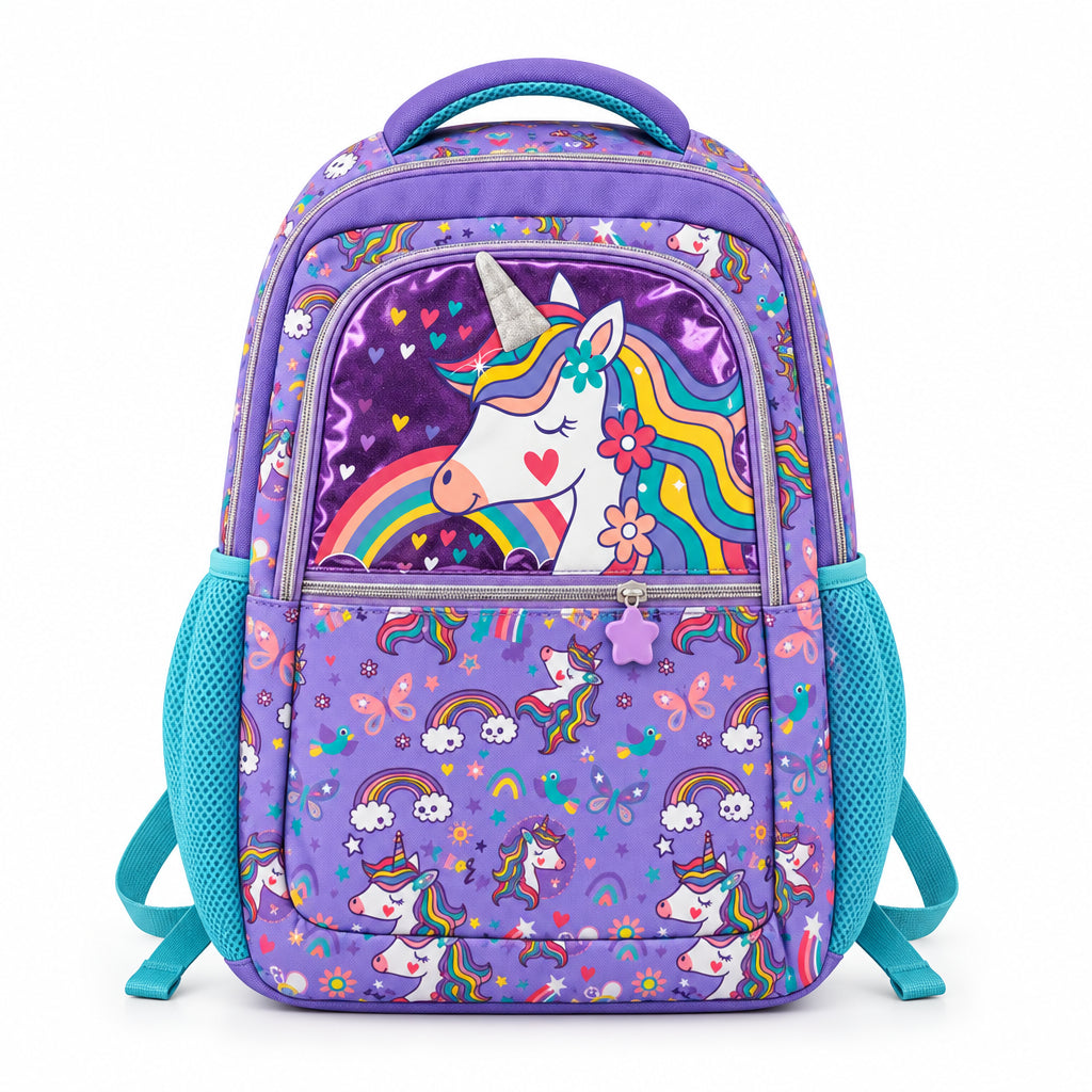 2-Piece Kids 3D Dreamy Purple Unicorns Backpack & Duffel Bag Travel Set