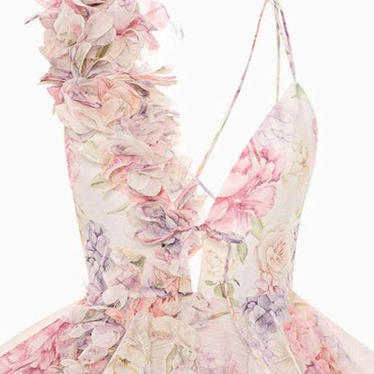 Wildflower Backless Plunging Neckline Mini Dress