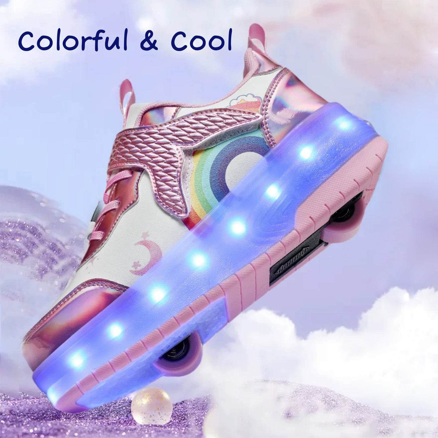 Kids Magical Light Up 2-in-1 Roller Skate Sneakers - Purple