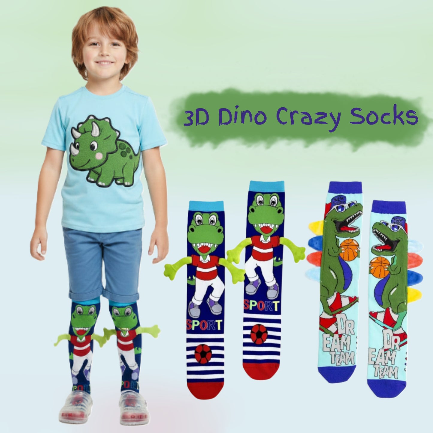 Dinosaur Sports 3D Knee High Crazy Socks