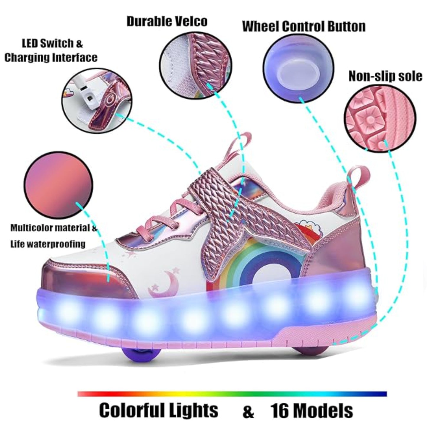 Kids Magical Light Up 2-in-1 Roller Skate Sneakers - Purple