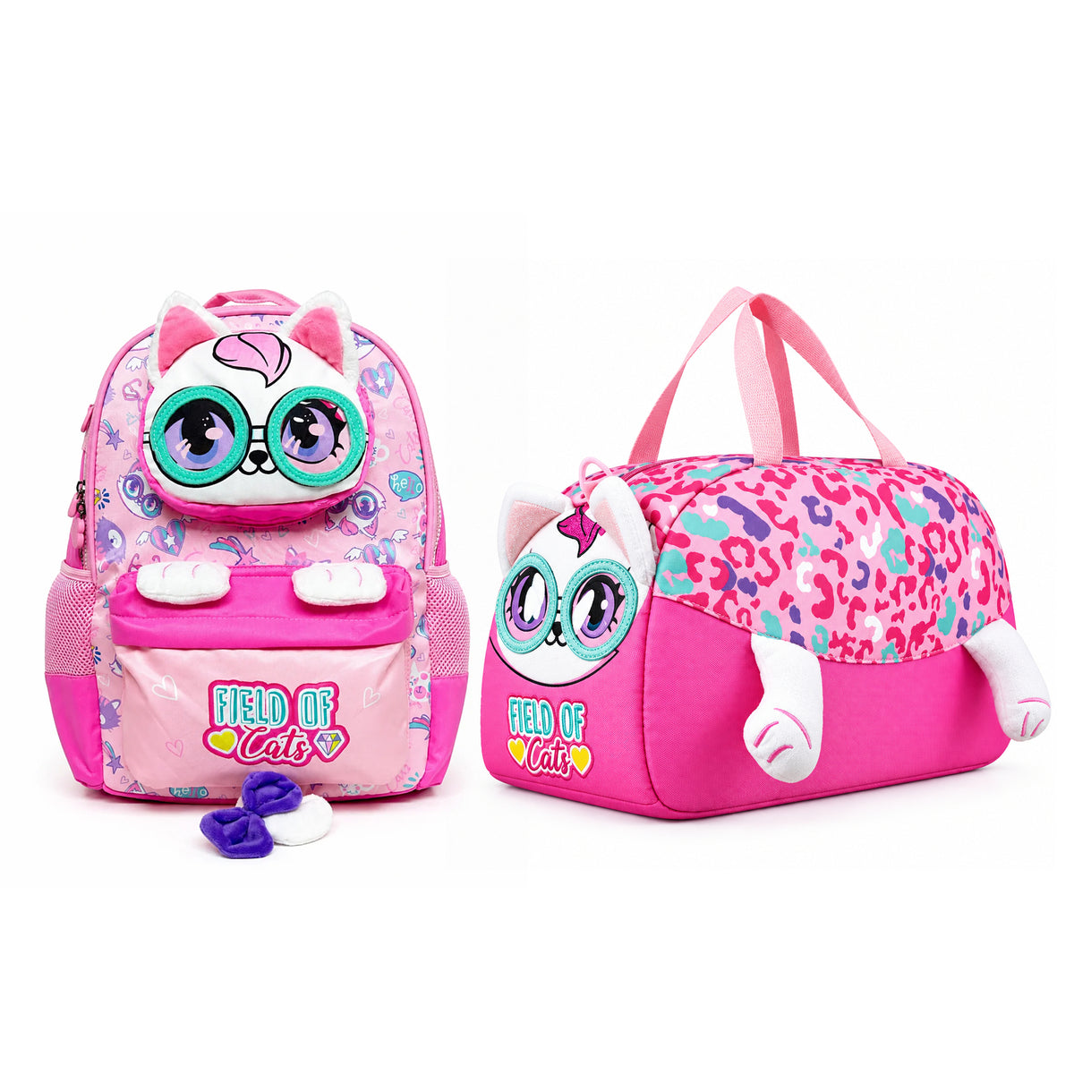 2-Piece Kids 3D Field of Cats Small Backpack & Duffel Bag Travel Set
