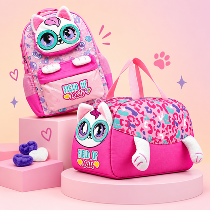2-Piece Kids 3D Field of Cats Small Backpack & Duffel Bag Travel Set