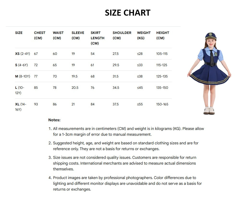 Kids Police Cosplay Costume Set