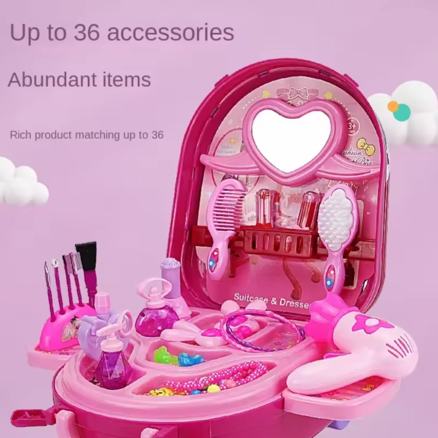 3-in-1 Princess Makeup Vanity Suitcase Playset