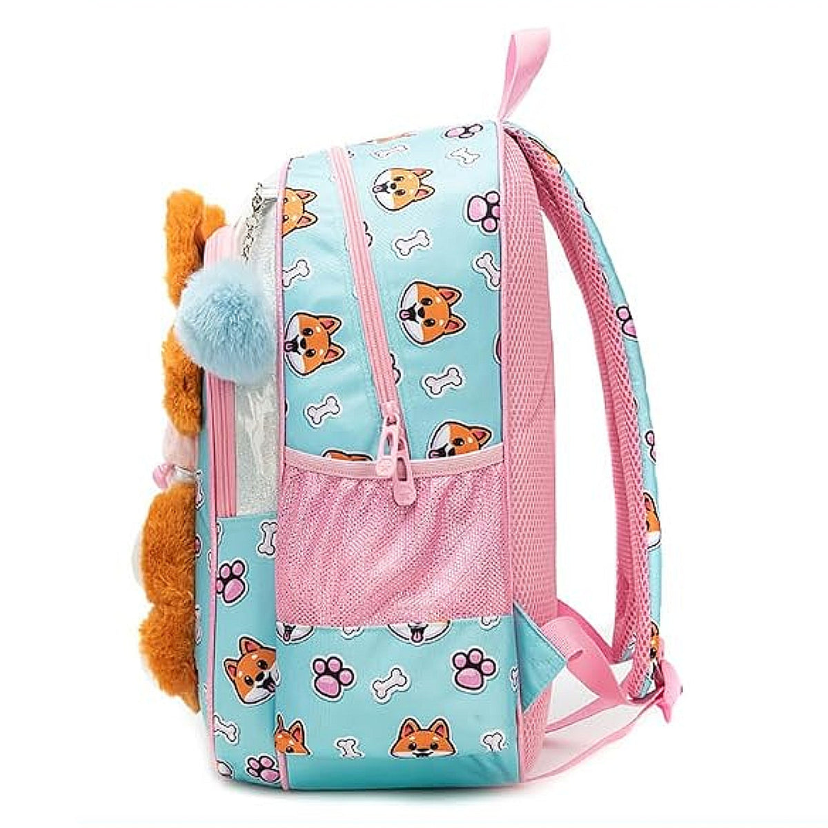 3-Piece 3D Cute Corgi Dog Plush School Bag Set / Backpack + Lunch Bag + Pencil Case