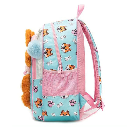 3-Piece 3D Cute Corgi Dog Plush School Bag Set / Backpack + Lunch Bag + Pencil Case