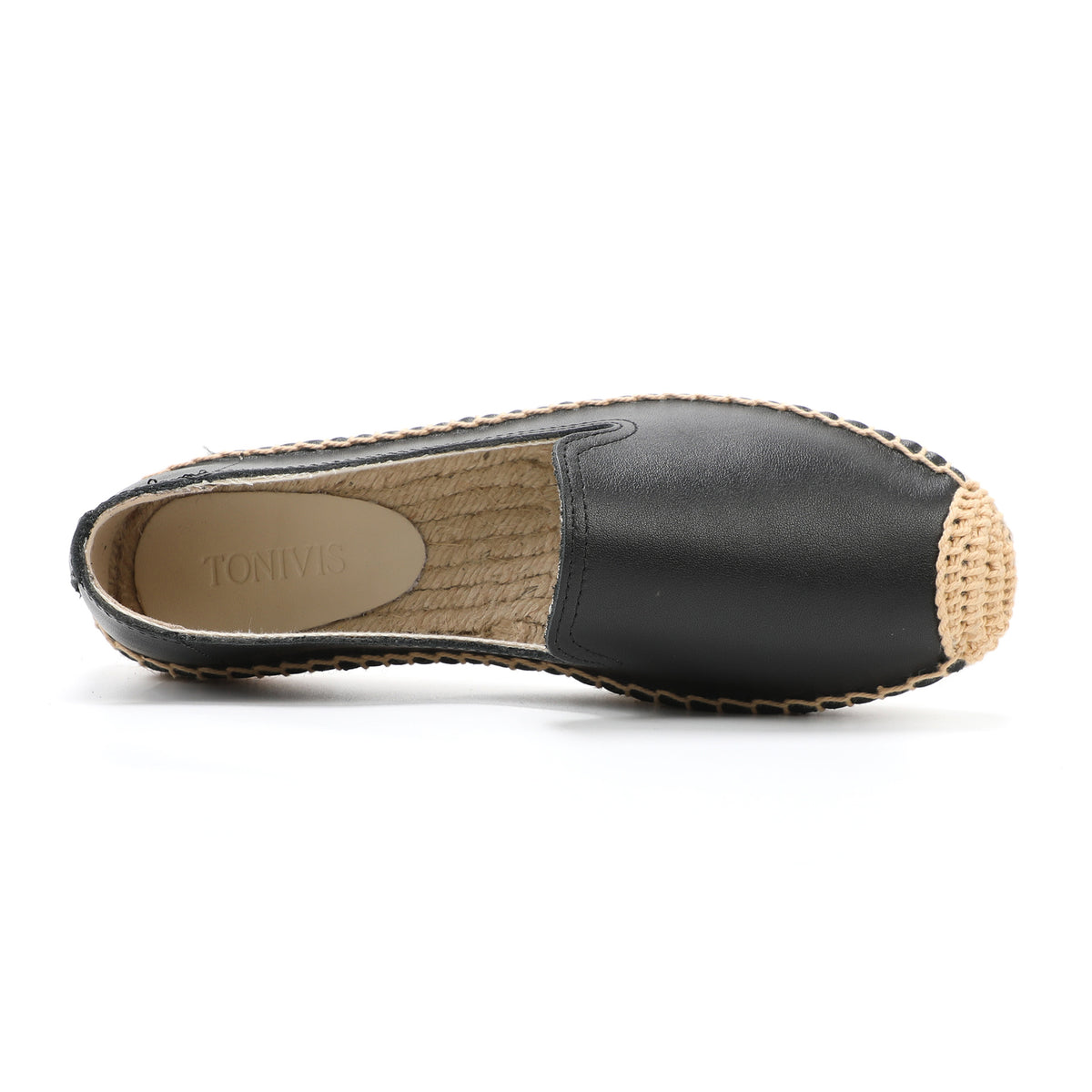TONIVIS Women's Slip-On Cowhide Leather Espadrille Flats