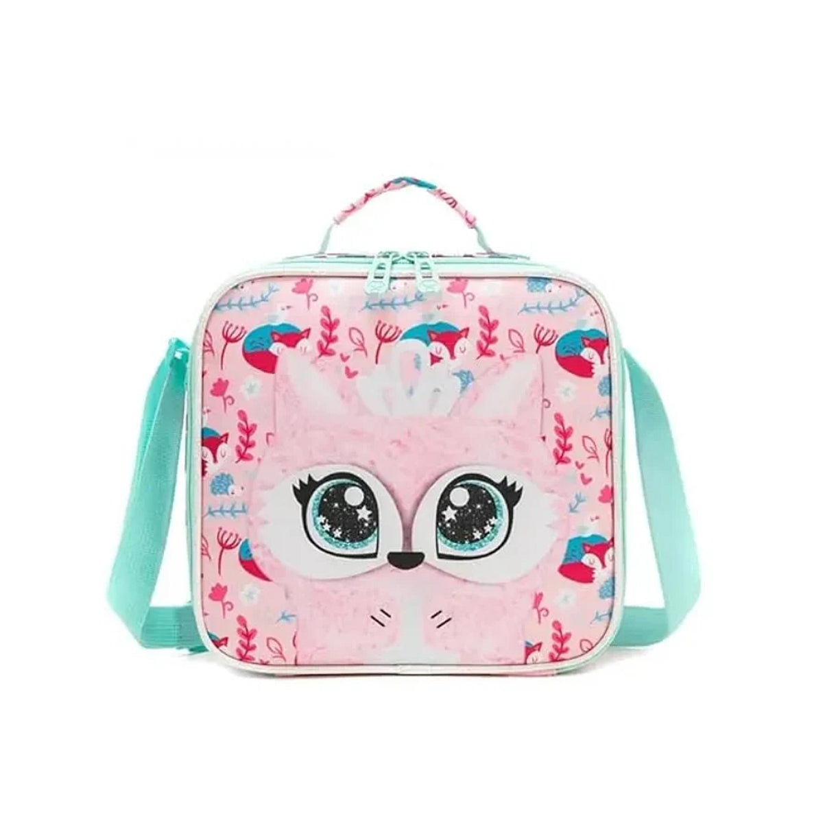 3-Piece Cute 3D Fluffy Pink Cat School Bag Set - Backpack + Lunch Bag + Pencil Case