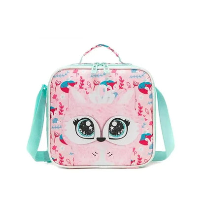 3-Piece Cute 3D Fluffy Pink Cat School Bag Set - Backpack + Lunch Bag + Pencil Case