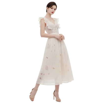 First Love Embroidered Apricot Midi Dress