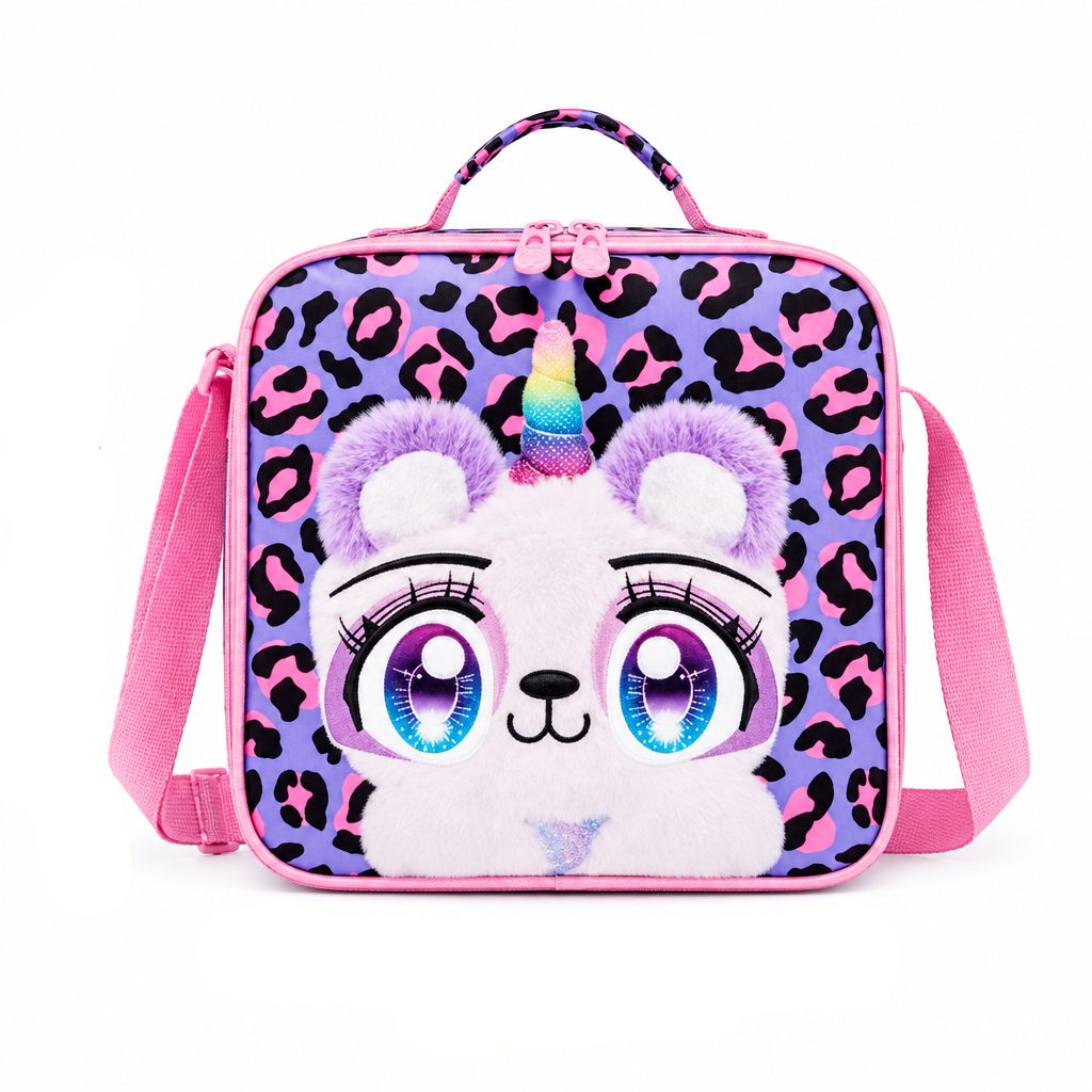 3-Piece 3D Plush Unicorn Bear School Bag Set / Backpack + Lunch Bag + Pencil Case