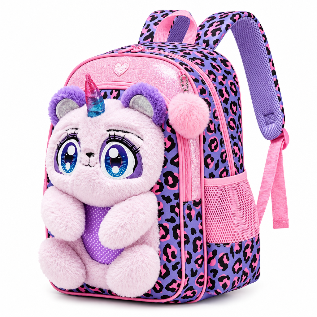 3-Piece 3D Plush Unicorn Bear School Bag Set / Backpack + Lunch Bag + Pencil Case